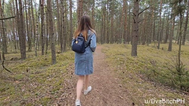 Teasing him with my slutty body and couldn't resist to suck him off at the woods